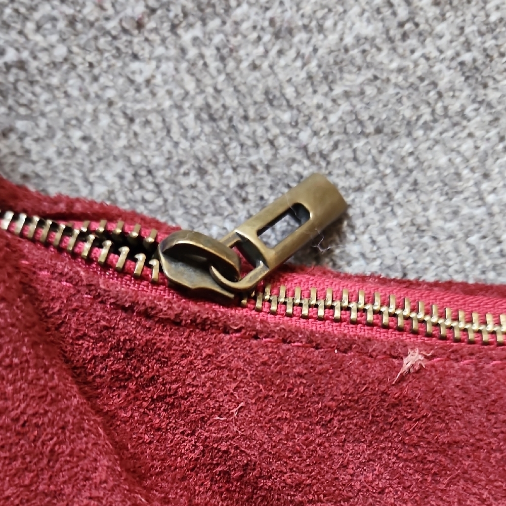 Italian Made Red Suede Leather Boho Fringe Hobo Bag | Beaded Tassels - Picture 10 of 16